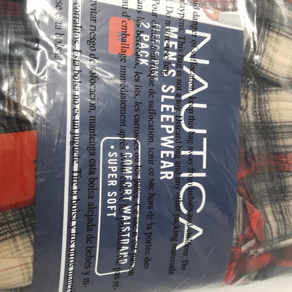 2 Pack NAUTICA Sleepwear Fleece Pajama Sleep Pants Red Check/Plaid Men's M - Picture 8 of 10